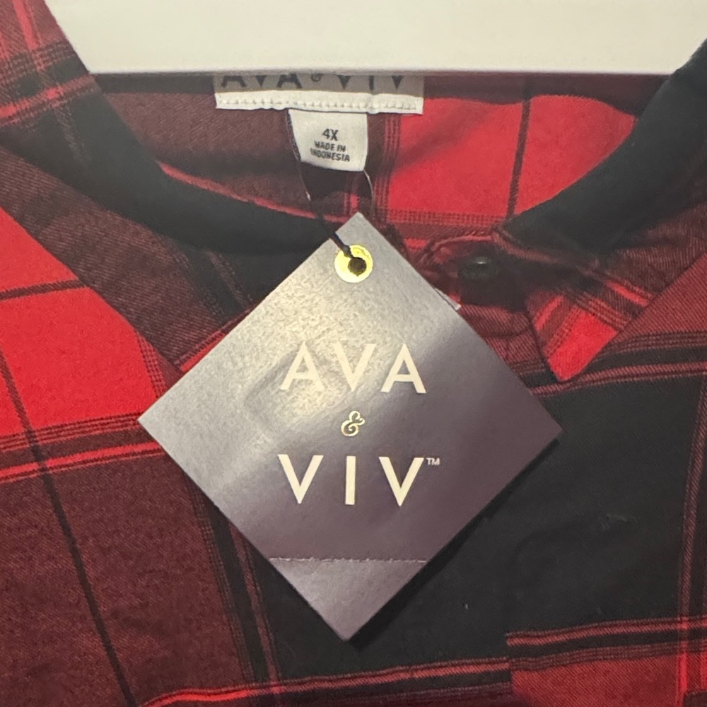 Size 4X Ava Viv Women’s Red Plaid Long Sleeve - Picture 2 of 6